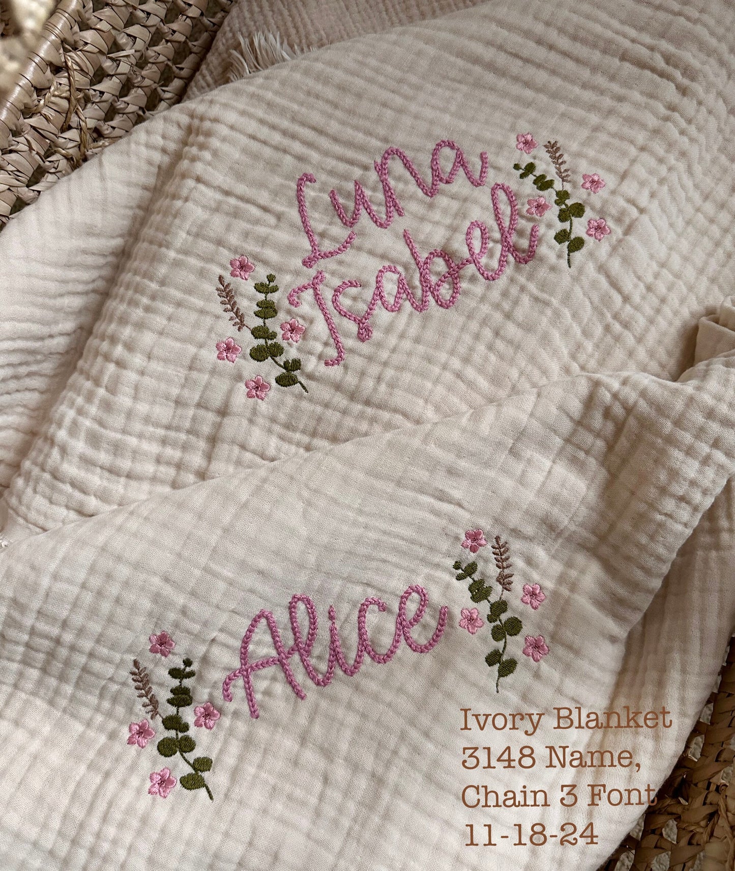 Personalized Embroidered Baby Swaddle Receiving Blanket