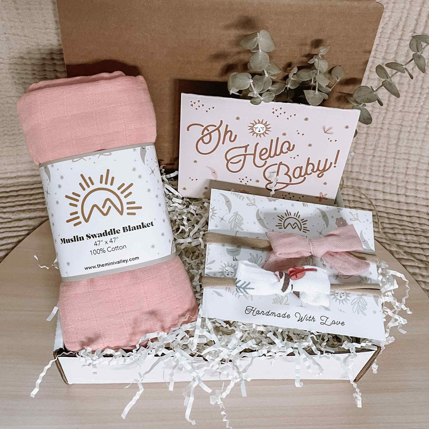 Pink 2 Pieces Muslin Gift Box