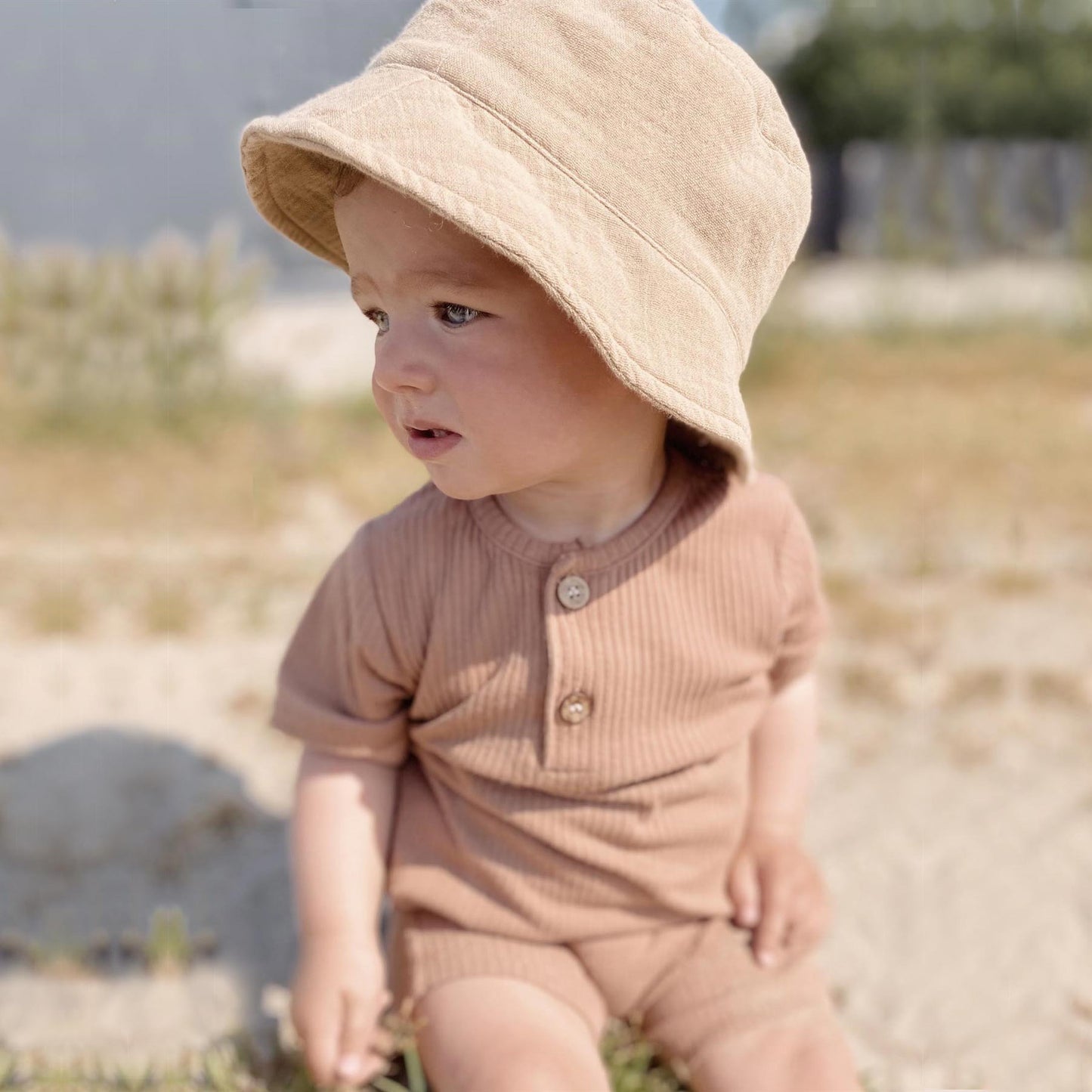 Rib-Knit Henley Romper