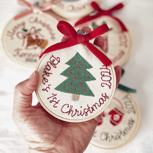 Custom Baby's First Christmas Embroidery Ornament with Velvet Bow