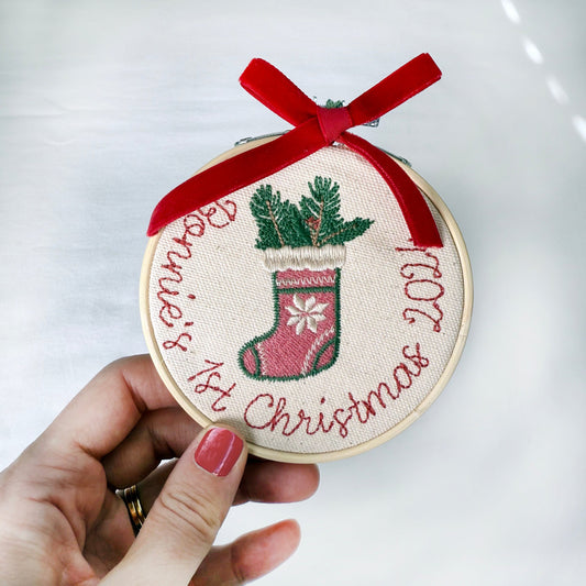 Custom Baby's First Christmas Embroidery Ornament with Velvet Bow