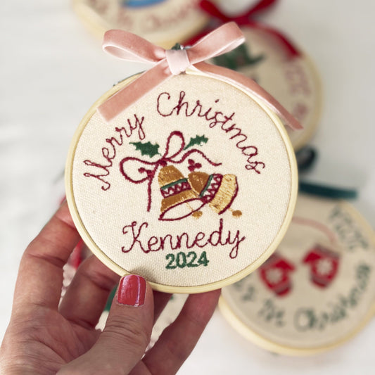 Custom Baby's First Christmas Embroidery Ornament with Velvet Bow