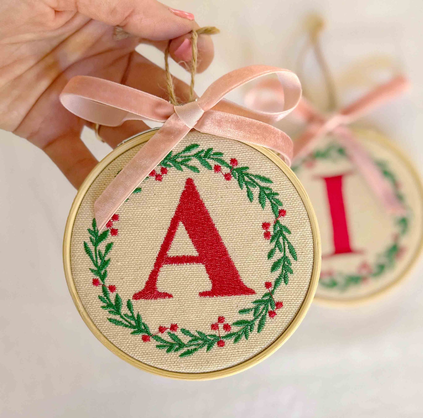 Custom Baby's First Christmas Embroidery Ornament with Velvet Bow