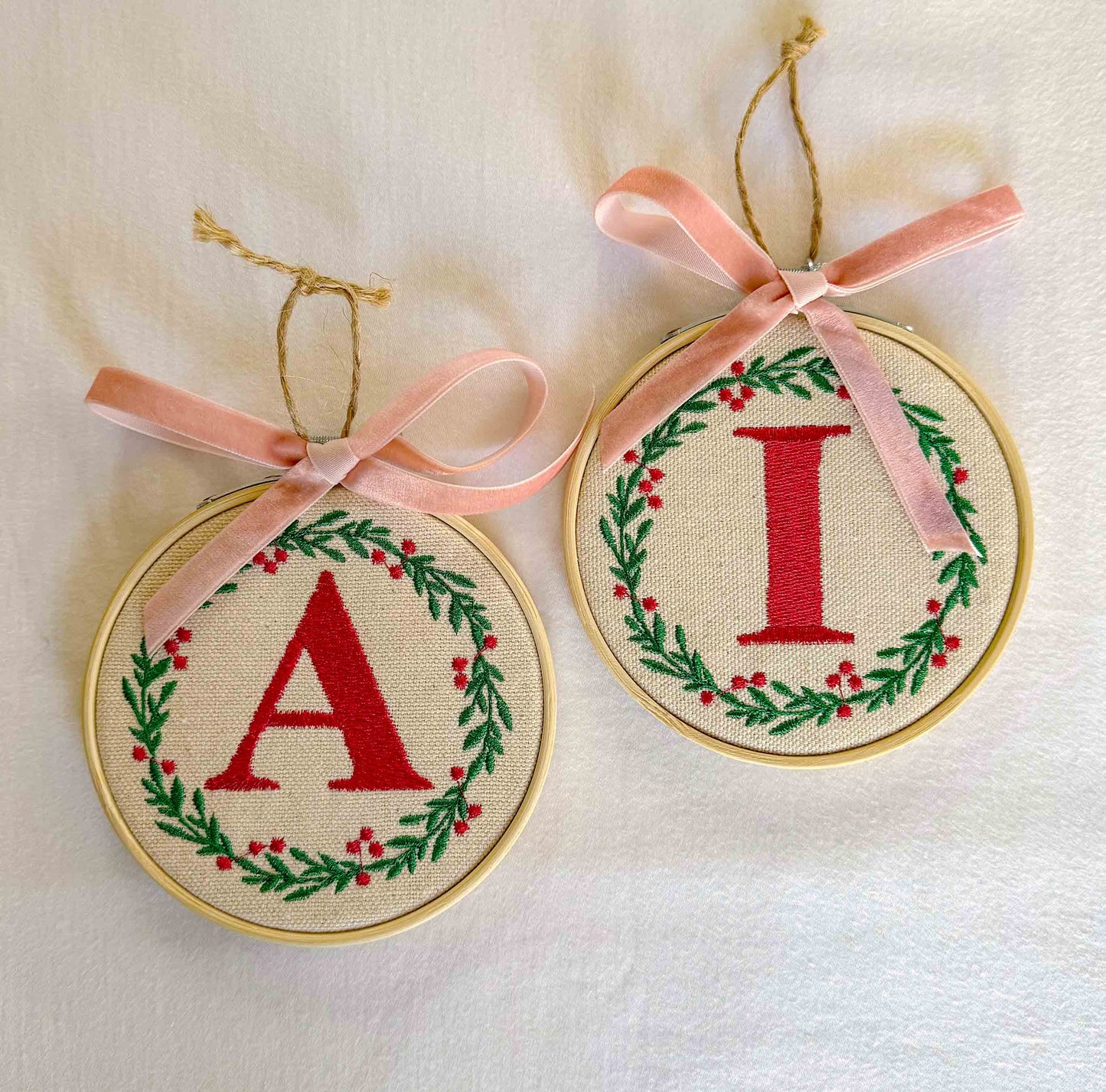 Custom Baby's First Christmas Embroidery Ornament with Velvet Bow