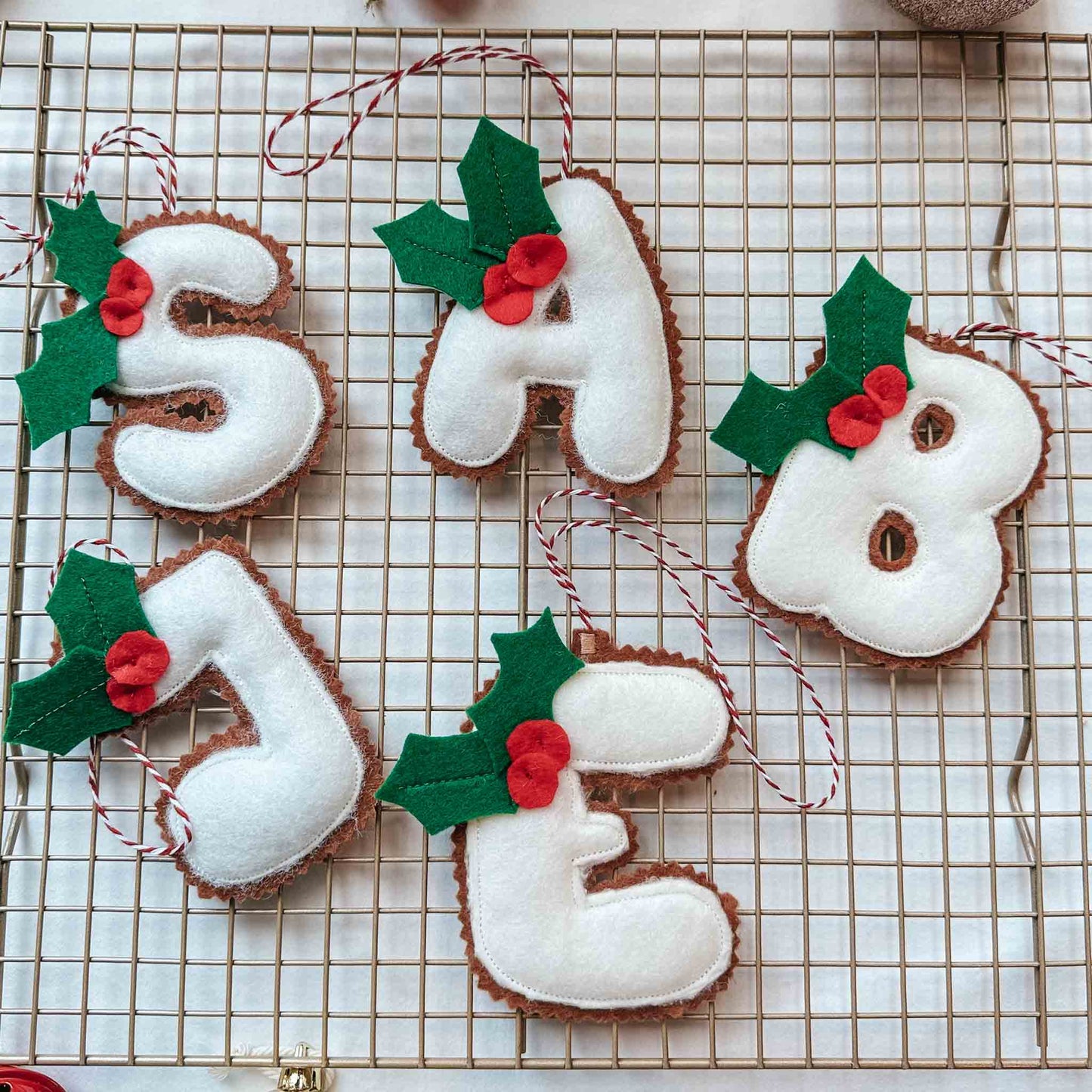 Gingerbread Felt Letter Ornaments