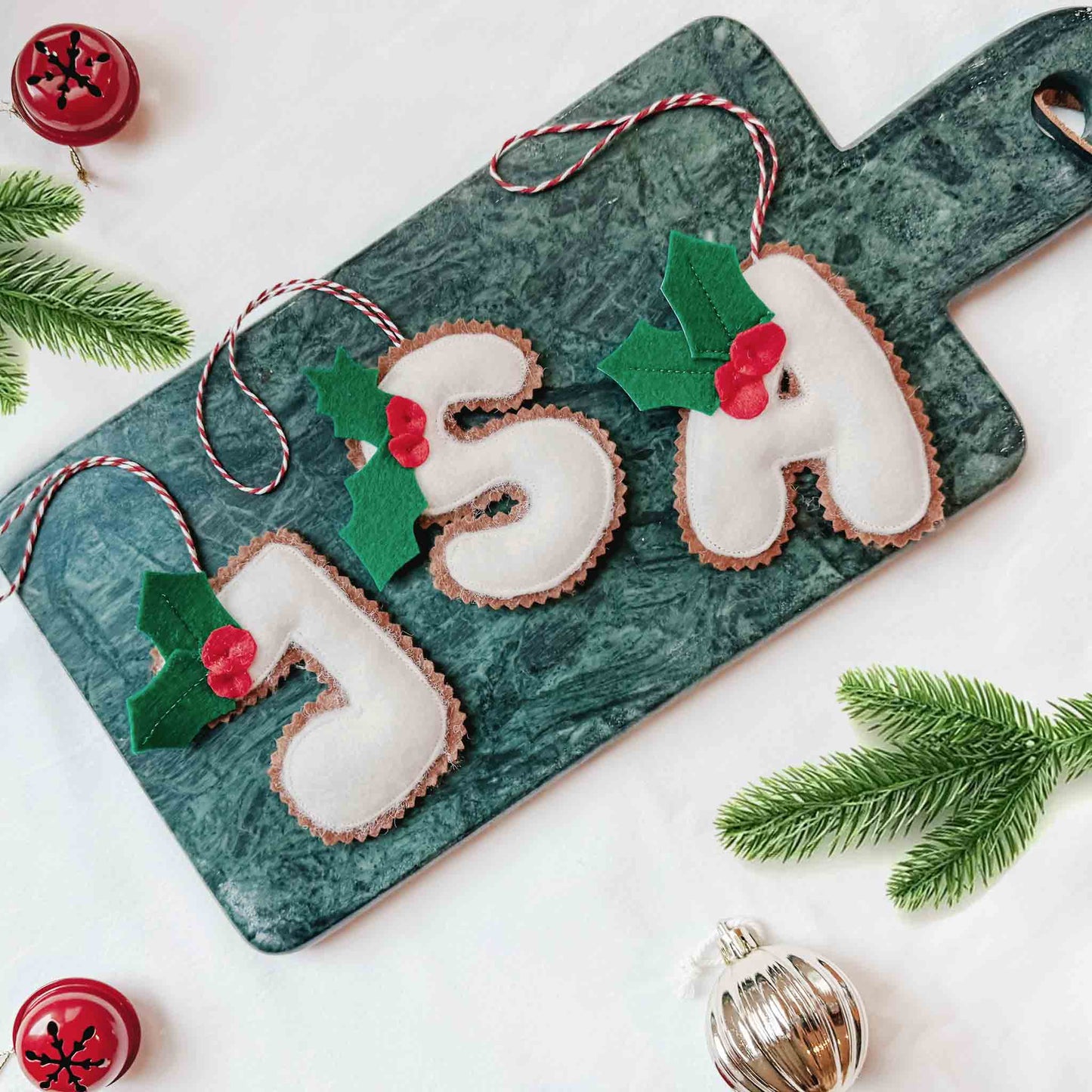 Gingerbread Felt Letter Ornaments