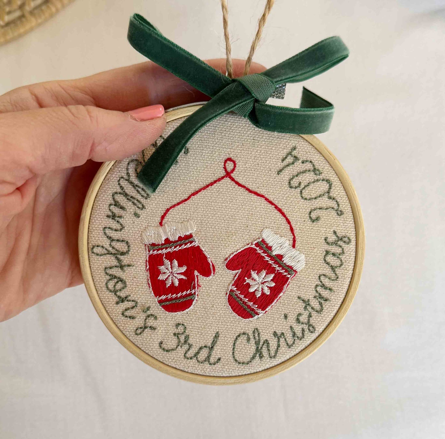 Custom Baby's First Christmas Embroidery Ornament with Velvet Bow