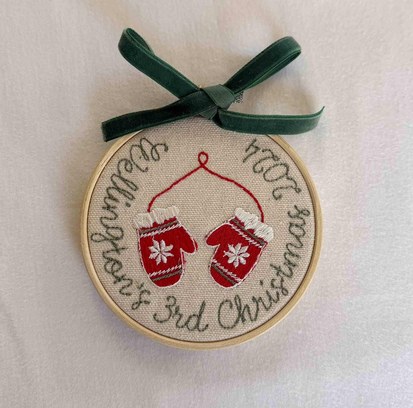 Custom Baby's First Christmas Embroidery Ornament with Velvet Bow