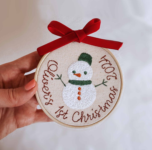 Custom Baby's First Christmas Embroidery Ornament with Velvet Bow