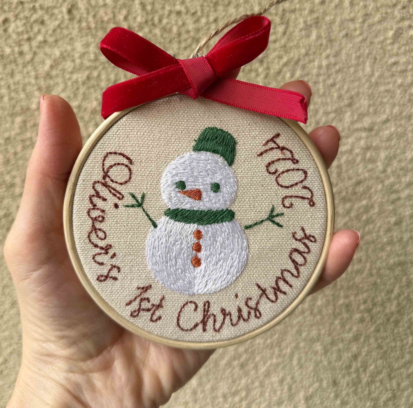 Custom Baby's First Christmas Embroidery Ornament with Velvet Bow