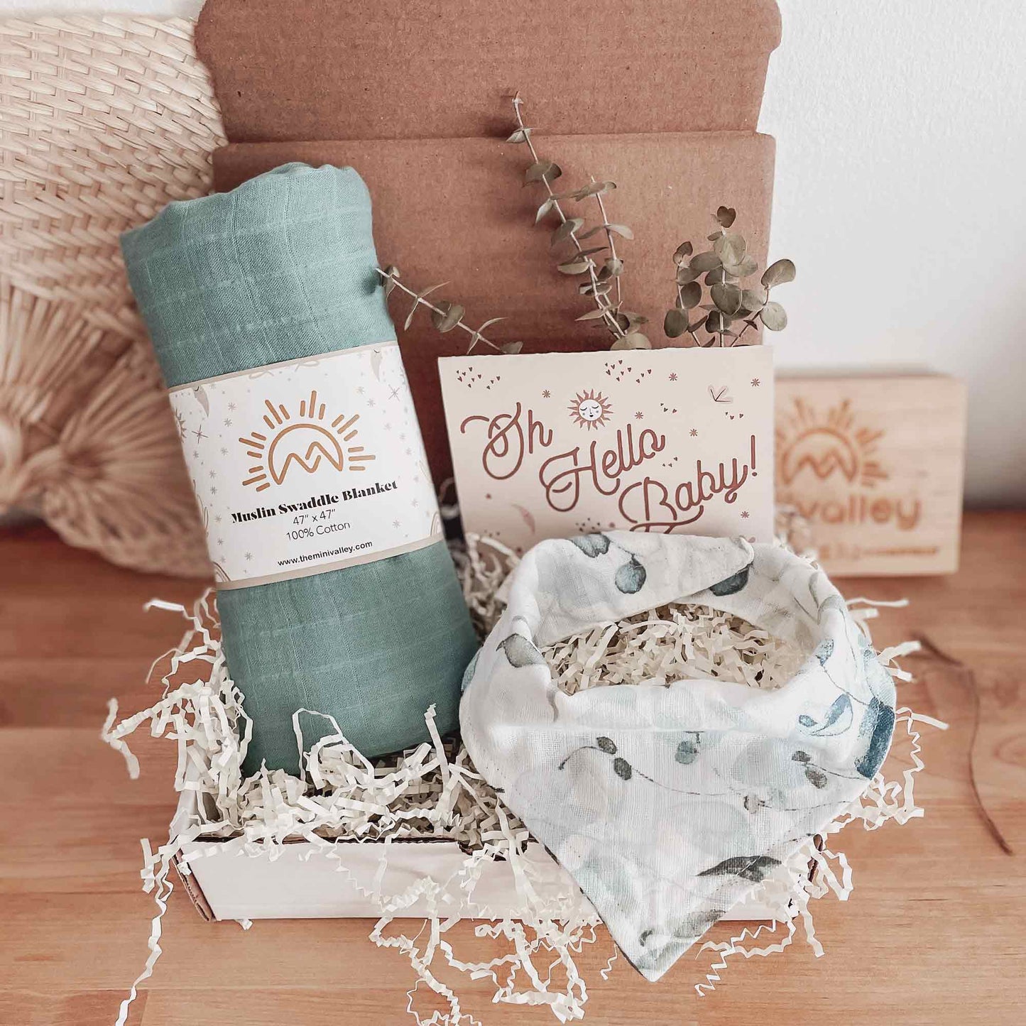 Teal 2 Pieces Muslin Gift Box